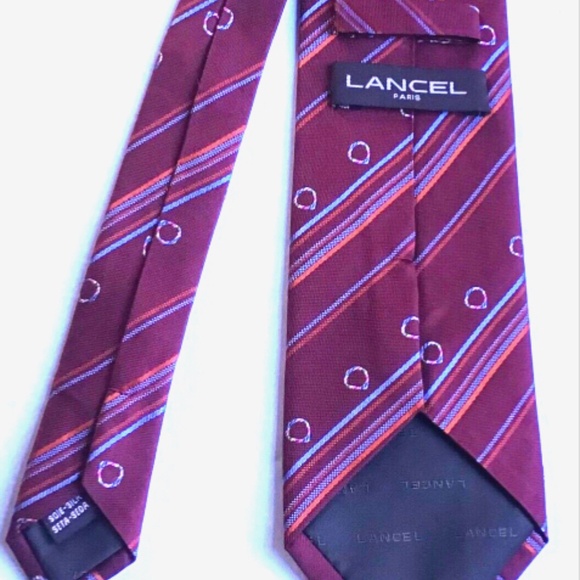 Lancel Paris red striped all silk Tie. - Picture 4 of 5